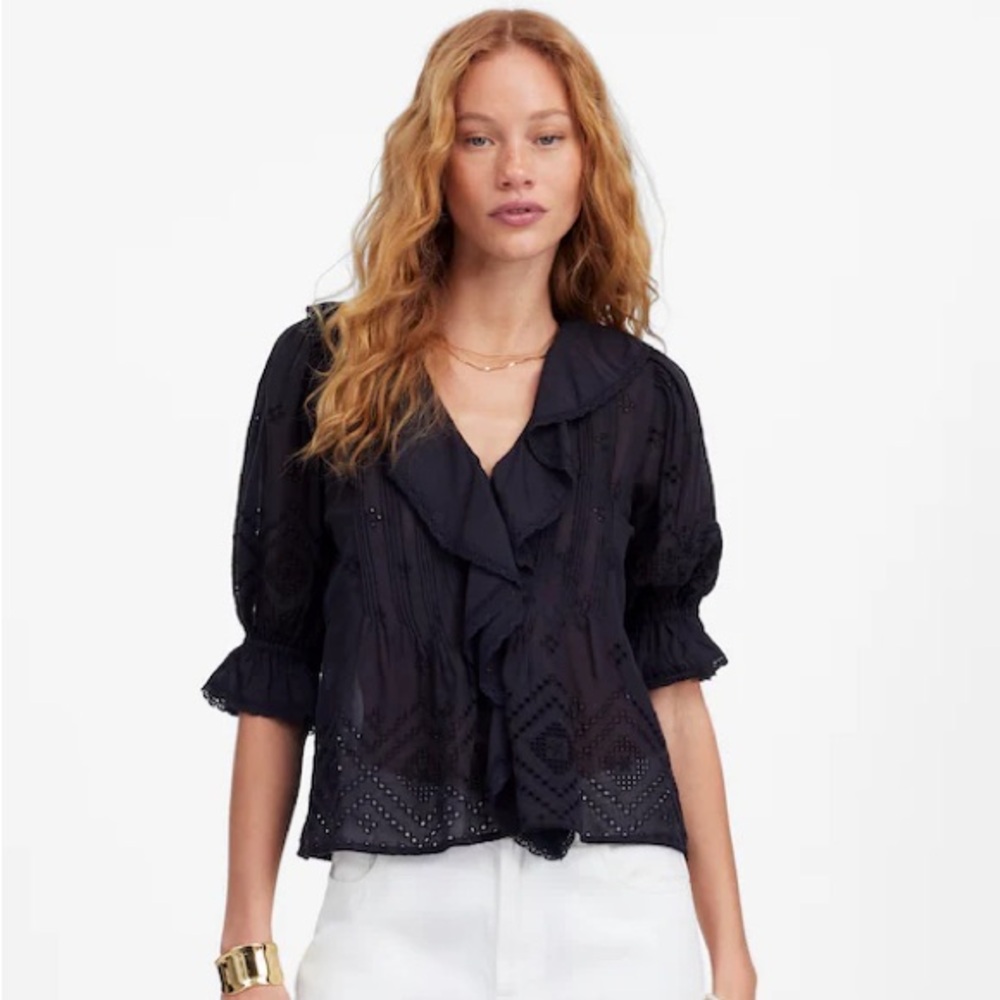 Madewell Black Eyelet Ruffle Blouse
